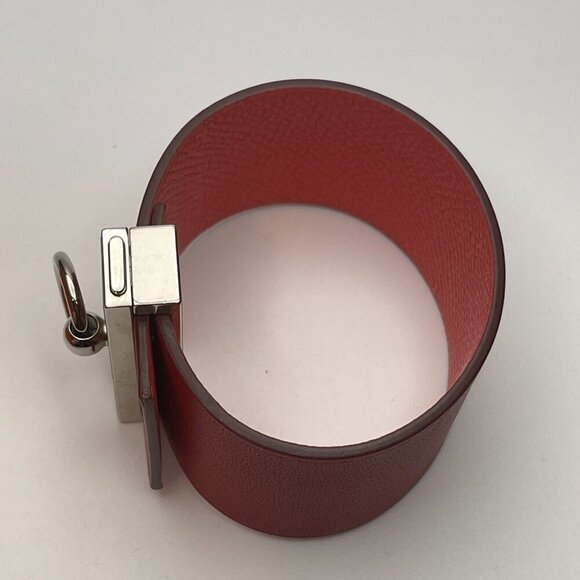 Hermès Authentic Illusion Red Leather Bracelet w/ Palladium Plating - Preowned - Picture 4 of 12